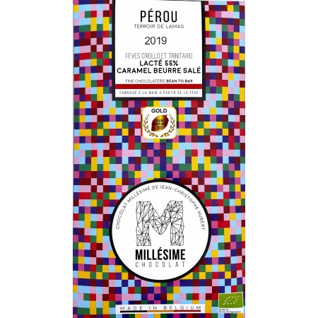 Ciocolata belgiana artizanala Salted Caramel, Perou, eco 70g, Millesime Ciocolata belgiana artizanala Salted Caramel, Perou, eco 70g, Millesime