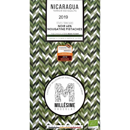 Ciocolata belgiana cu umplutura de fistic, artizanala, Nicaragua, eco 70g, Millesime Ciocolata belgiana cu umplutura de fistic, artizanala, Nicaragua, eco 70g, Millesime