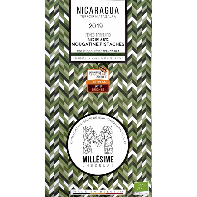 Ciocolata belgiana cu umplutura de fistic, artizanala, Nicaragua, eco 70g, Millesime