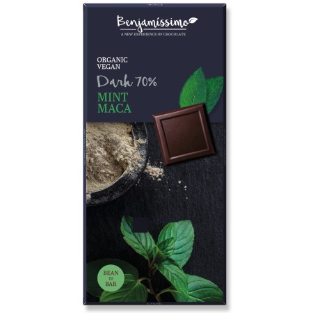 Ciocolata cu menta si maca bio, 70g, Benjamissimo Ciocolata cu menta si maca bio, 70g, Benjamissimo