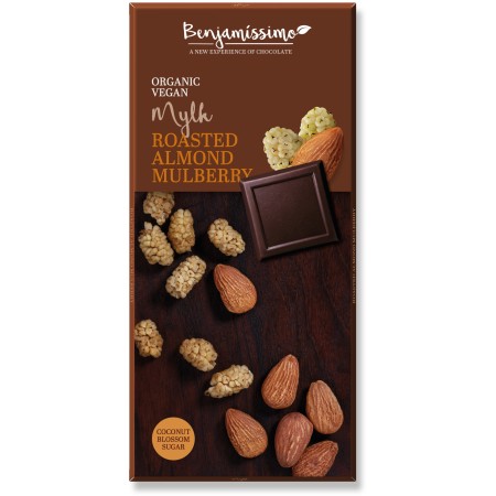 Ciocolata cu migdale si dude bio, 70g, Benjamissimo Ciocolata cu migdale si dude bio, 70g, Benjamissimo