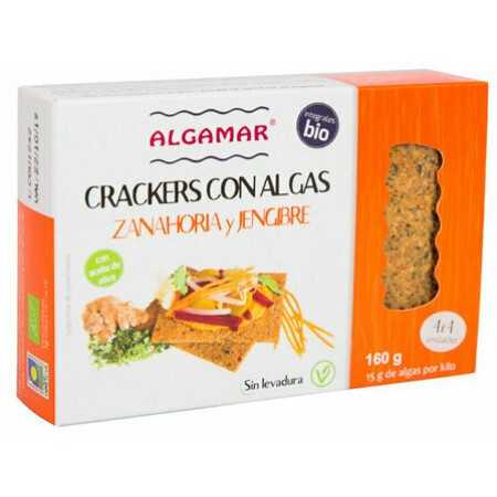 Crackers cu morcovi, ghimbir si alge marine bio 160g Algamar Crackers cu morcovi, ghimbir si alge marine bio 160g Algamar