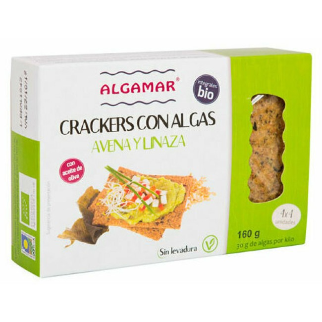 Crackers cu ovaz, seminte de in si alge marine bio 160g Algamar