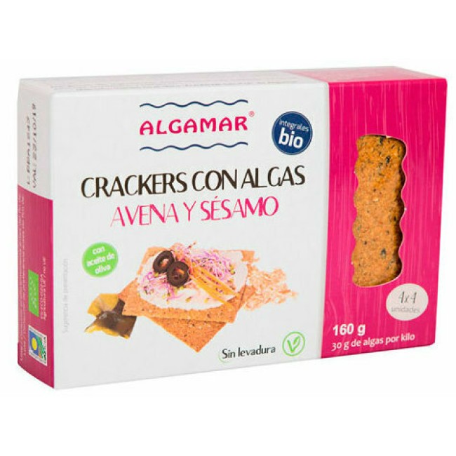 Crackers cu ovaz, susan si alge marine bio 160g Algamar