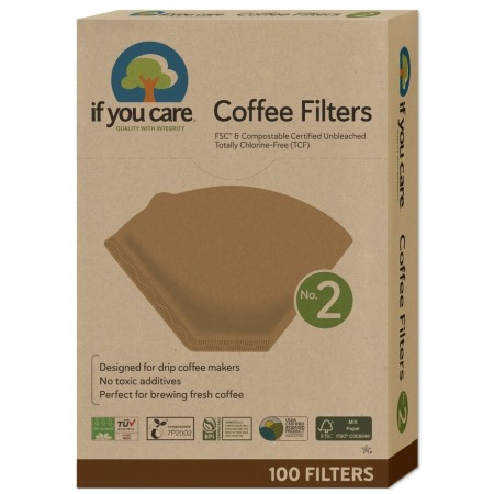 Filtre de cafea marimea 2, nealbite, fara clor, compostabile, 100buc, If You Care Filtre de cafea marimea 2, nealbite, fara clor, compostabile, 100buc, If You Care