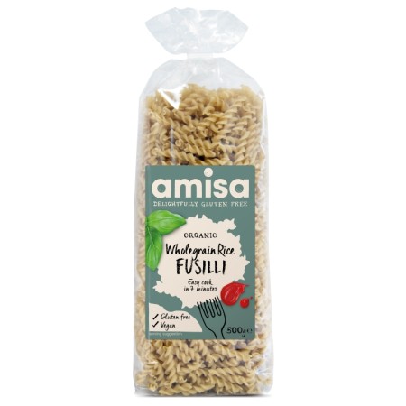 Fusilli din orez integral fara gluten eco 500g Amisa