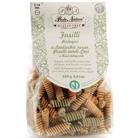 Fusilli tricolore bio fara gluten, 250g Pasta Natura Fusilli tricolore bio fara gluten, 250g Pasta Natura