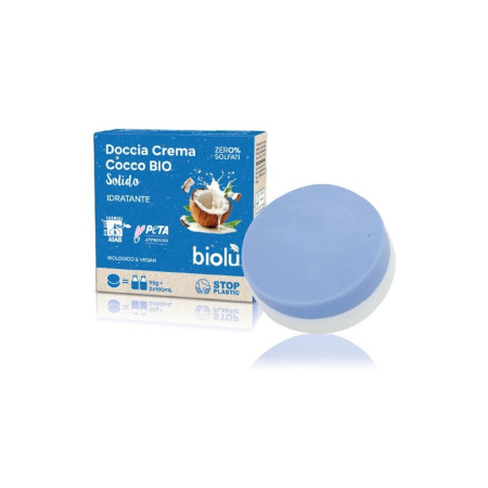 Gel de dus solid si crema hidratanta cu cocos ecologic 55g Biolu
