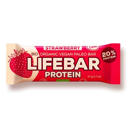 Lifebar baton proteic cu capsuni raw eco 47g Lifebar baton proteic cu capsuni raw eco 47g
