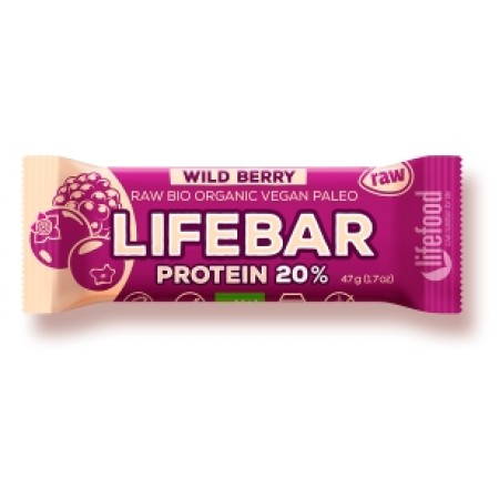 Lifebar baton proteic cu fructe de padure raw bio 47g Lifebar baton proteic cu fructe de padure raw bio 47g