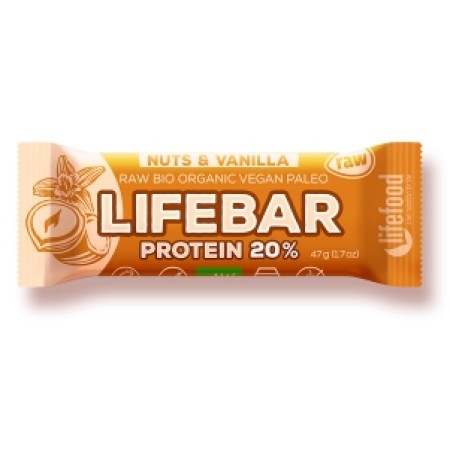 Lifebar baton proteic cu nuci si vanilie raw bio 47g Lifebar baton proteic cu nuci si vanilie raw bio 47g