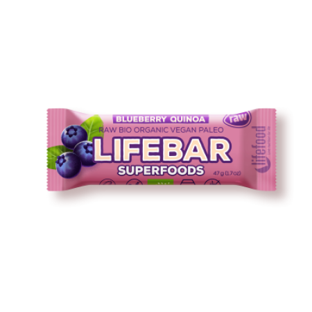 Lifebar plus baton cu afine si quinoa raw eco 47g Lifebar plus baton cu afine si quinoa raw eco 47g