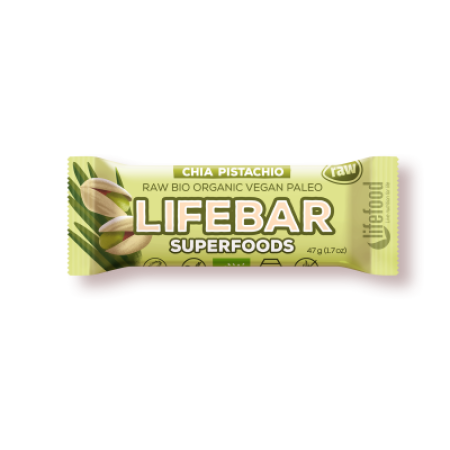 Lifebar plus baton cu chia, orz verde si fistic raw eco 47g Lifebar plus baton cu chia, orz verde si fistic raw eco 47g