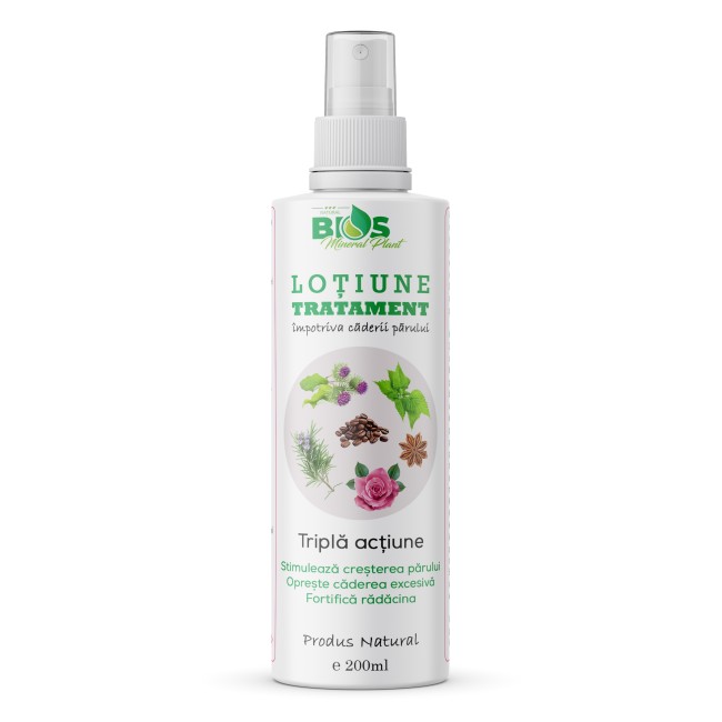 Lotiune tratament impotriva caderii parului tripla actiune, 200ml, Bios Mineral Plant