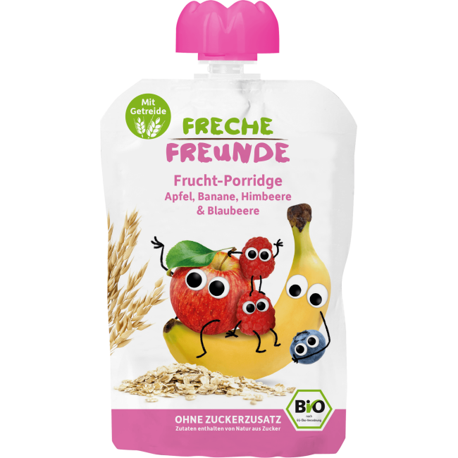 Porridge de ovaz cu mere, banane, zmeura si afine eco 100g Erdbar