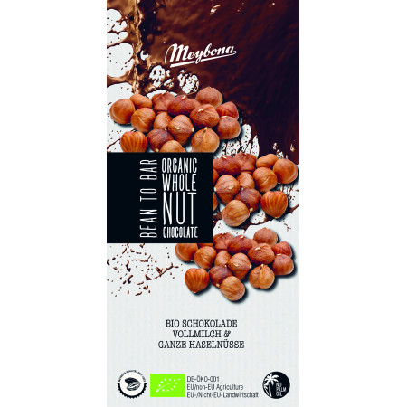 Ciocolata cu lapte si alune de padure, bio, 100g, Meybona Ciocolata cu lapte si alune de padure, bio, 100g, Meybona