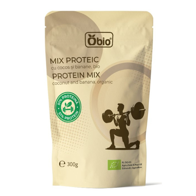Mix proteic cu cocos si banane bio 300g Obio