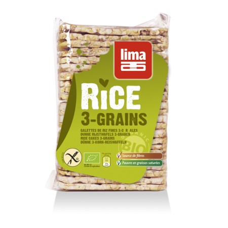 Rondele de orez expandat cu 3 cereale eco 130g  Lima Rondele de orez expandat cu 3 cereale eco 130g  Lima