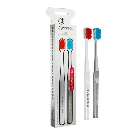 Pachet 2 periute dinti adulti PREMIUM, 12000 filamente, super moale, alb/argintiu, Nordics Pachet 2 periute dinti adulti PREMIUM, 12000 filamente, super moale, alb/argintiu, Nordics