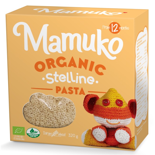 Paste in forma de stelute, pentru copii, din grau dur bio 320g Mamuko