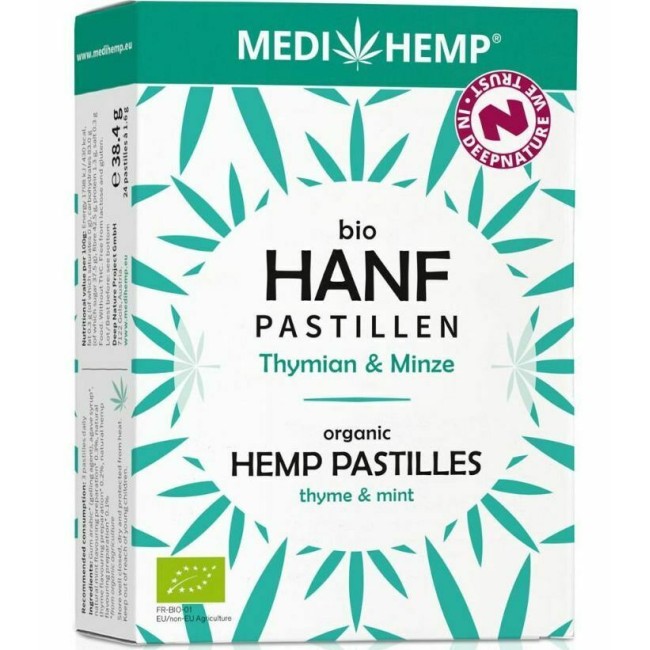 Pastile cu canepa, cimbru si menta bio 38.4g, Medihemp