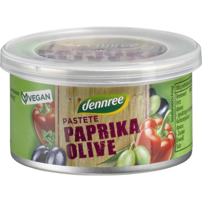 Pasta vegana cu ardei rosu si masline bio 125g Dennree