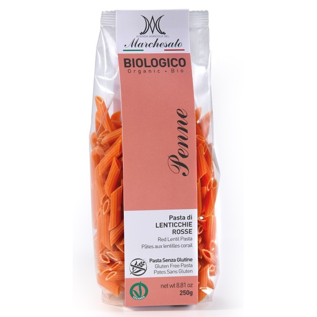 Penne din linte rosie bio fara gluten 250g Marchesato