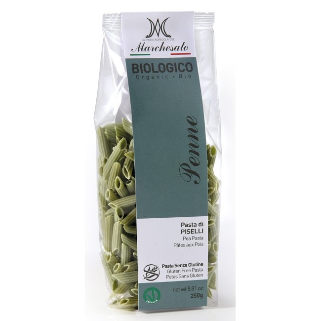 Penne din mazare verde fara gluten, bio, 250g Marchesato