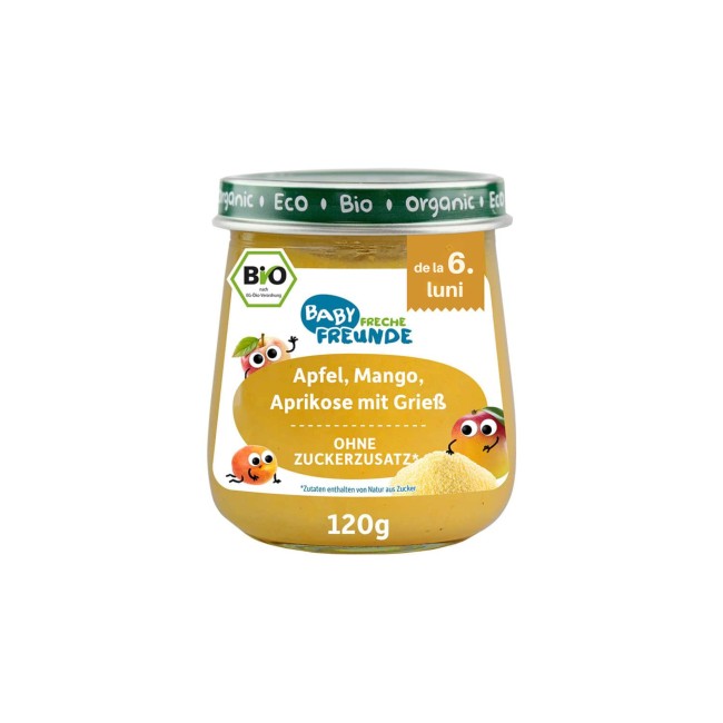 Piure de mere, mango si caise cu gris, bio, 120g, Erdbar