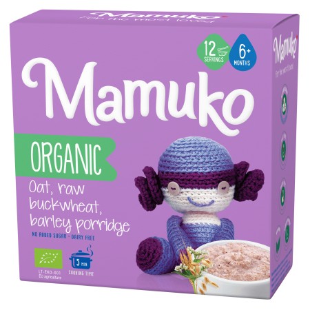 Porridge din 3 cereale ovaz, hrisca si orz bio, 6+ luni, 200g Mamuko Porridge din 3 cereale ovaz, hrisca si orz bio, 6+ luni, 200g Mamuko