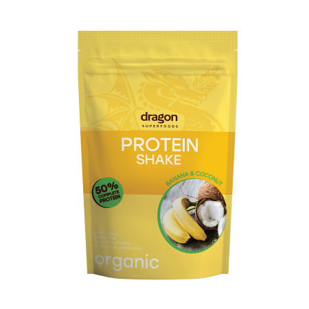 Shake proteic banane si cocos bio 450g Dragon Superfoods - 52% proteine Shake proteic banane si cocos bio 450g Dragon Superfoods - 52% proteine