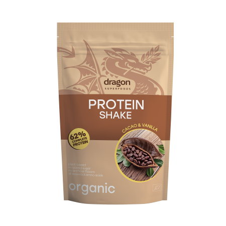 Shake proteic cacao si vanilie bio 500g Dragon Superfoods - 62% proteine Shake proteic cacao si vanilie bio 500g Dragon Superfoods - 62% proteine