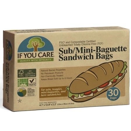 Pungi de hartie nealbita pentru mini baghete si sandwich, fara clor, 30 buc, If You Care Pungi de hartie nealbita pentru mini baghete si sandwich, fara clor, 30 buc, If You Care