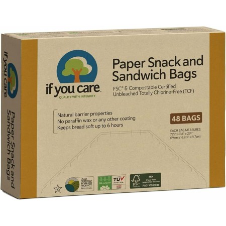 Pungi de hartie nealbita pentru sandwich si snacks, fara clor, compostabile, 48 buc, If You Care Pungi de hartie nealbita pentru sandwich si snacks, fara clor, compostabile, 48 buc, If You Care