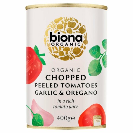 Rosii decojite si maruntite, cu usturoi si oregano bio 400g BIONA Rosii decojite si maruntite, cu usturoi si oregano bio 400g BIONA