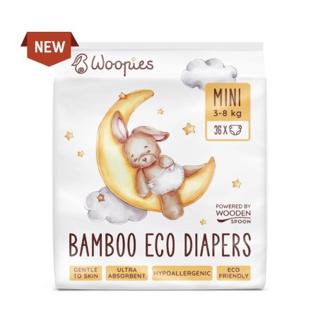 Scutece ECO cu fibre de bambus mini (3-8 kg), 36 bucati, Wooden Spoon Scutece ECO cu fibre de bambus mini (3-8 kg), 36 bucati, Wooden Spoon