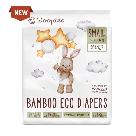 Scutece ECO cu fibre de bambus S (6-10 kg), 32 bucati, Wooden Spoon Scutece ECO cu fibre de bambus S (6-10 kg), 32 bucati, Wooden Spoon