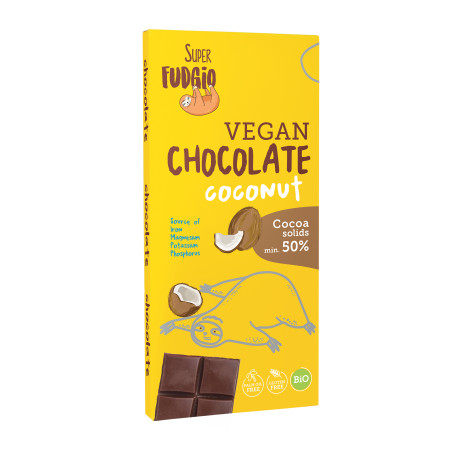 Ciocolata cu lapte de cocos bio 80g Super Fudgio Ciocolata cu lapte de cocos bio 80g Super Fudgio