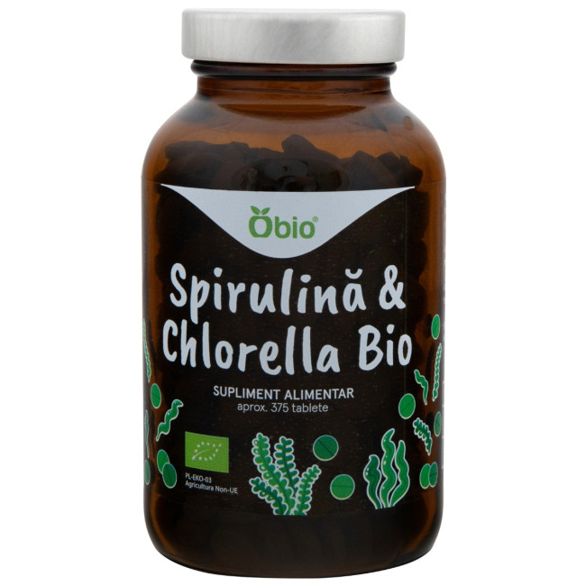 Spirulina & Chlorella, bio, 375 tablete (150g), Obio Spirulina & Chlorella, bio, 375 tablete (150g), Obio