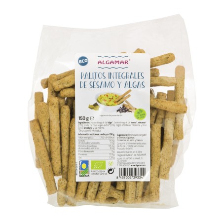Sticks din grau integral cu susan si alge marine bio 100g Algamar Sticks din grau integral cu susan si alge marine bio 100g Algamar