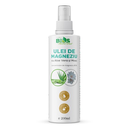 Ulei de magneziu, aloe vera si mosc, 200ml, Bios Mineral Plant Ulei de magneziu, aloe vera si mosc, 200ml, Bios Mineral Plant