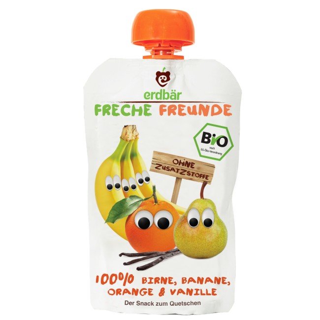 PIURE DE PERE, BANANE, PORTOCALE SI VANILIE BIO 100G Erdbar