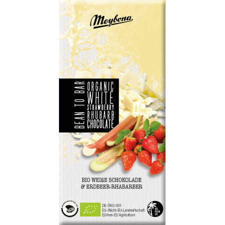 Ciocolata alba cu capsuni si rubarba, bio, 100g, Meybona Ciocolata alba cu capsuni si rubarba, bio, 100g, Meybona