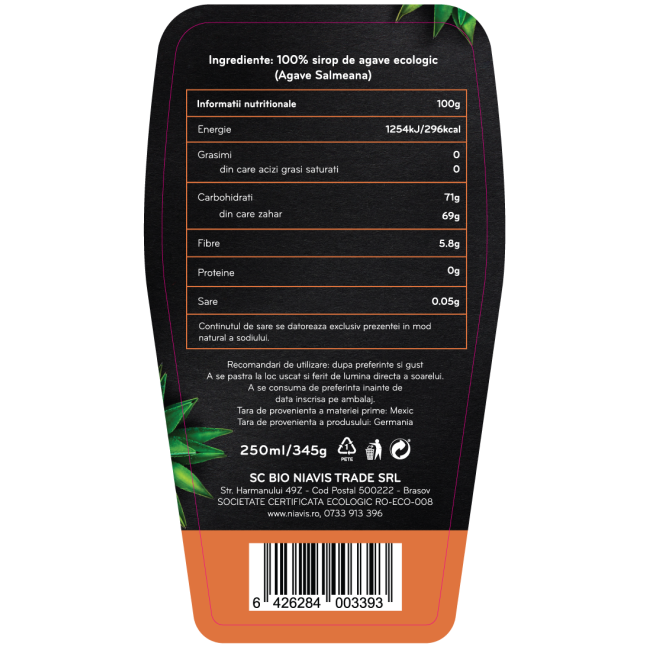 Sirop de Agave Dark Ecologic/BIO 250ml/345g