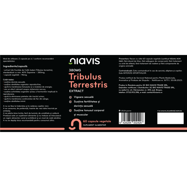Tribulus Terrestris Extract 380mg 60cps