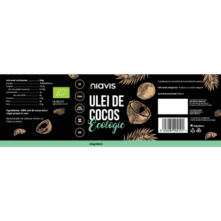 Ulei de Cocos Extra Virgin Ecologic/BIO 450g/500ml