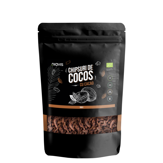 Chipsuri de Cocos cu Cacao Ecologice/Bio 100g Chipsuri de Cocos cu Cacao Ecologice/Bio 100g