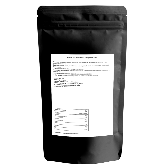 Picaturi de Ciocolata Alba Ecologice/BIO 125g Picaturi de Ciocolata Alba Ecologice/BIO 125g