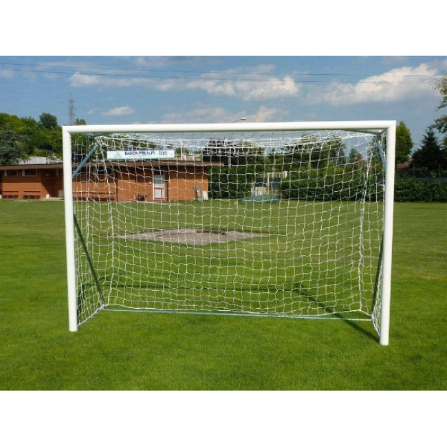 Poarta Futsal Aluminiu 3x2 m, independenta, cu colturi sudate si suporturi rabatabile pentru plasa