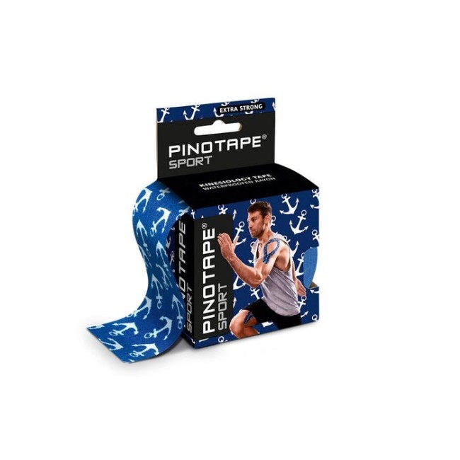Banda Kinesio PINOTAPE® Sport - Albastru cu ancore Banda Kinesio PINOTAPE® Sport - Albastru cu ancore